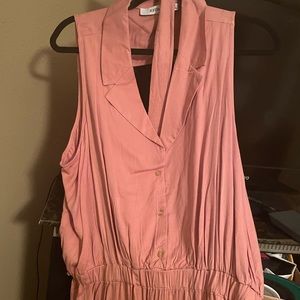 Collar botton up sleeveless plush pink dress